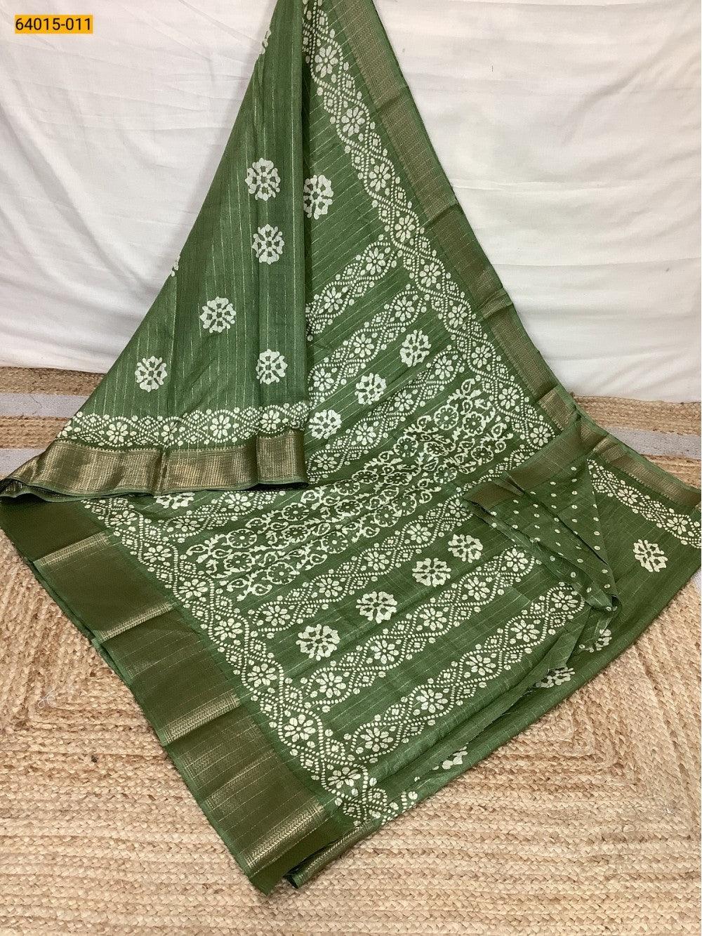 Green Fancy Dola Printed Silk Checks Saree - TREND BUY