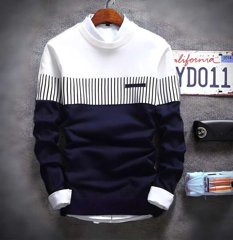 Men's cotton blend full sleeves color block t-shirt, dark and light blue