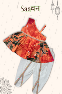 Girls Saavan Pure Cotton Ethnic Clothing set - Orange Green | TRENDBUY