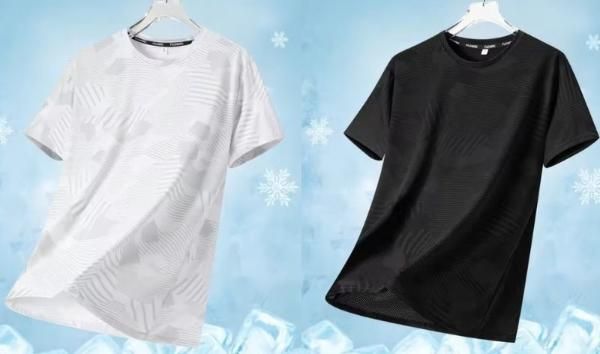 Pack of 2 men's round neck polyester casual t-shirts in light blue and white