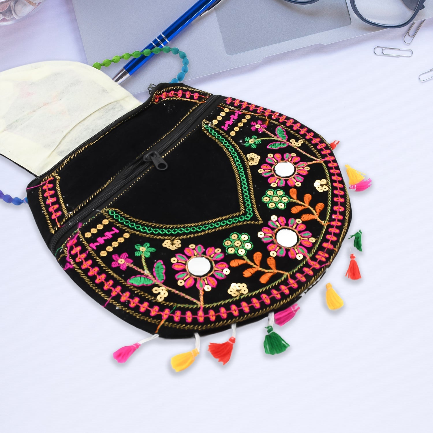Handcrafted Cotton Embroidered Shoulder Bag Purse For Girls Women (1 Pc 9 Inch)