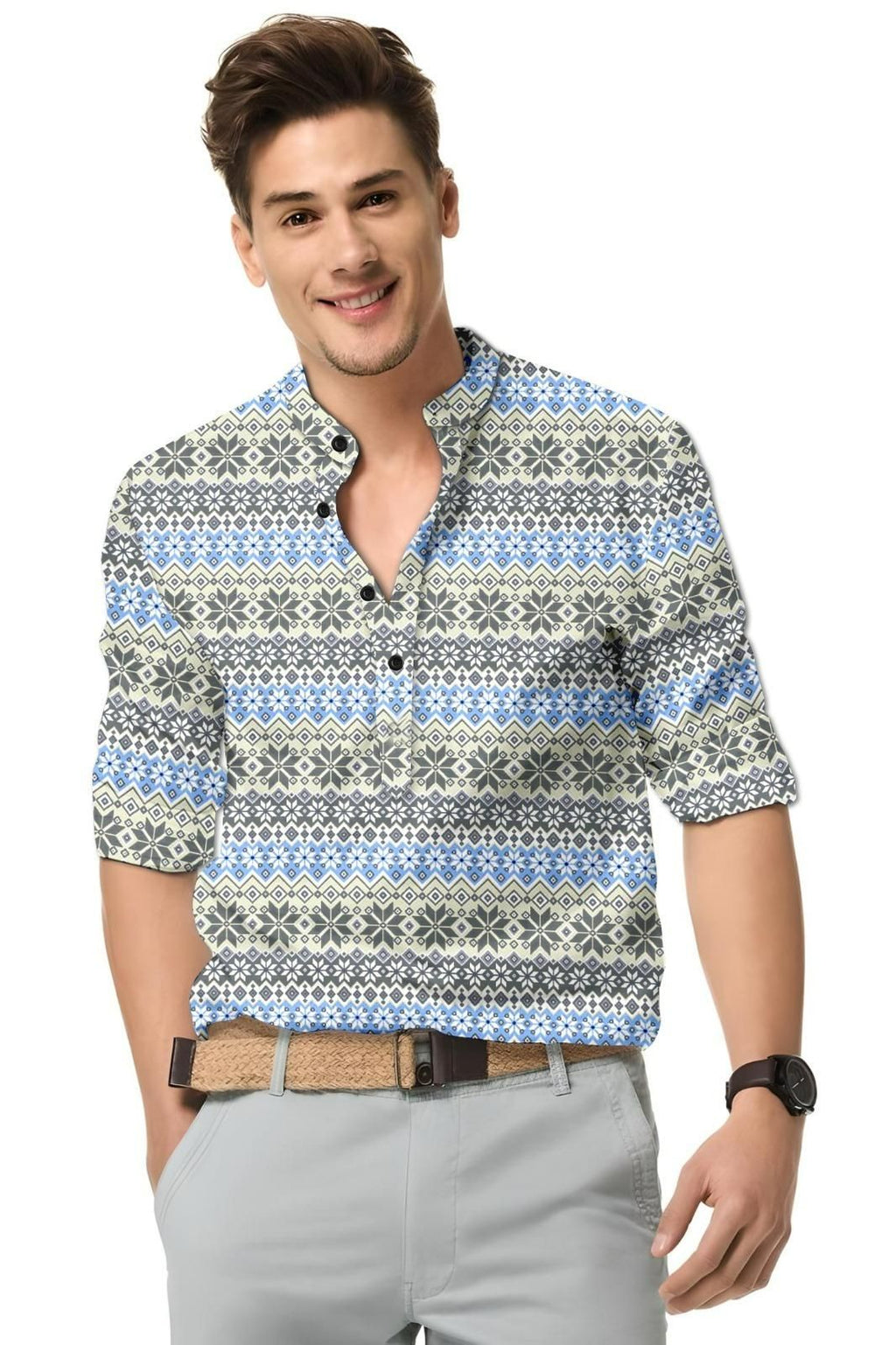Men's multicolor printed spread collar casual shirt