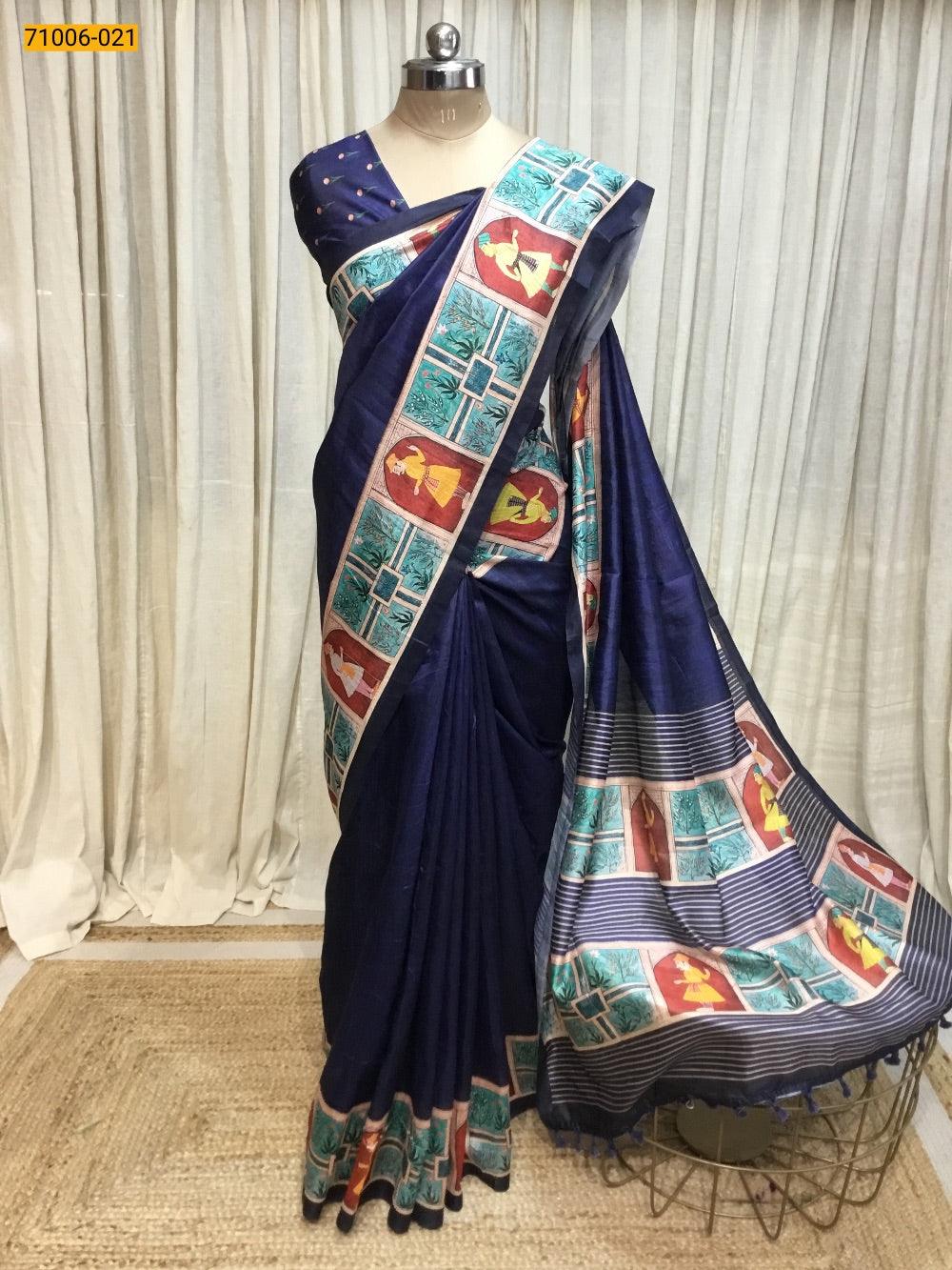 Blue Kalamkari Soft Linen Silk Saree