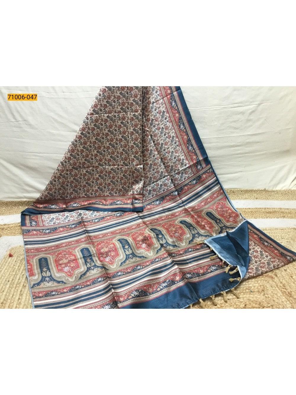 Cream Kalamkari Soft Linen Silk Saree - TREND BUY