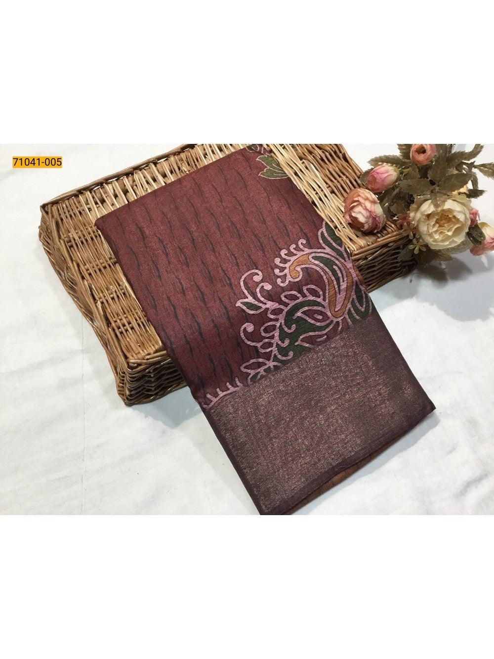 Maroon Mulmul Linen Silk saree