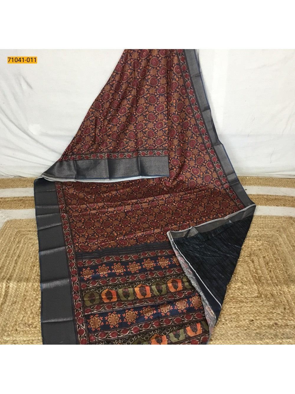 Navy Blue Mulmul Linen Silk saree - TREND BUY