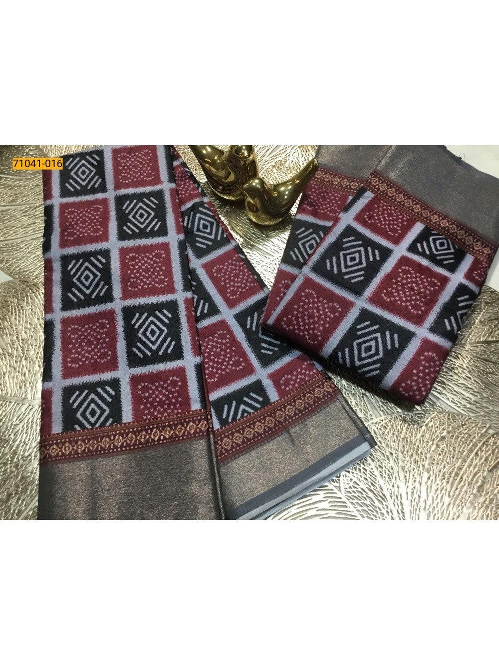 Red With Black Mulmul Linen Silk saree - TREND BUY