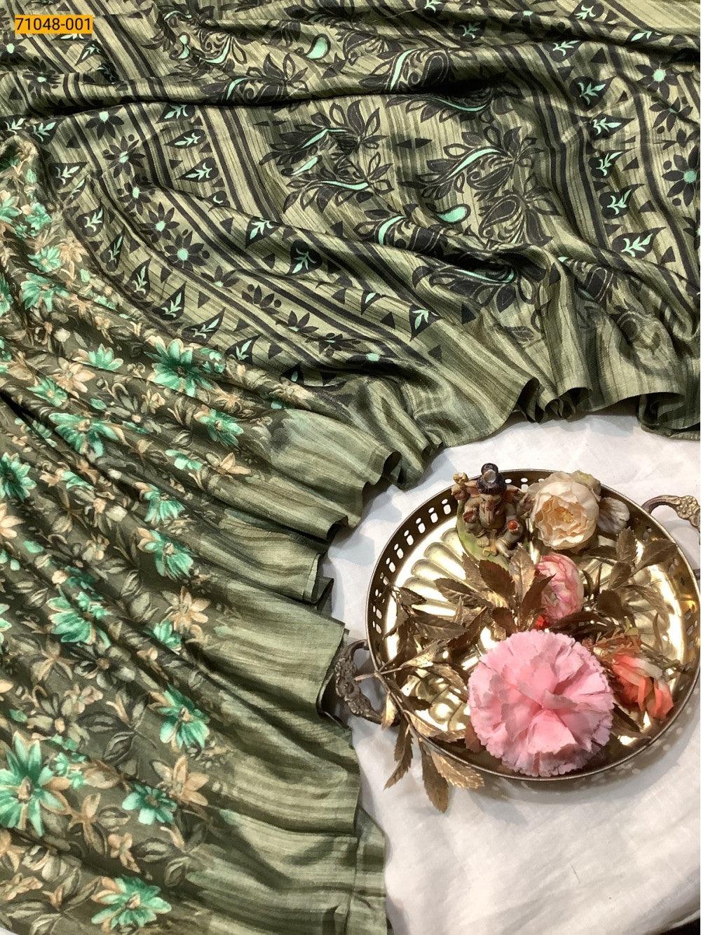 Green Fancy Dola Silk Saree - TREND BUY