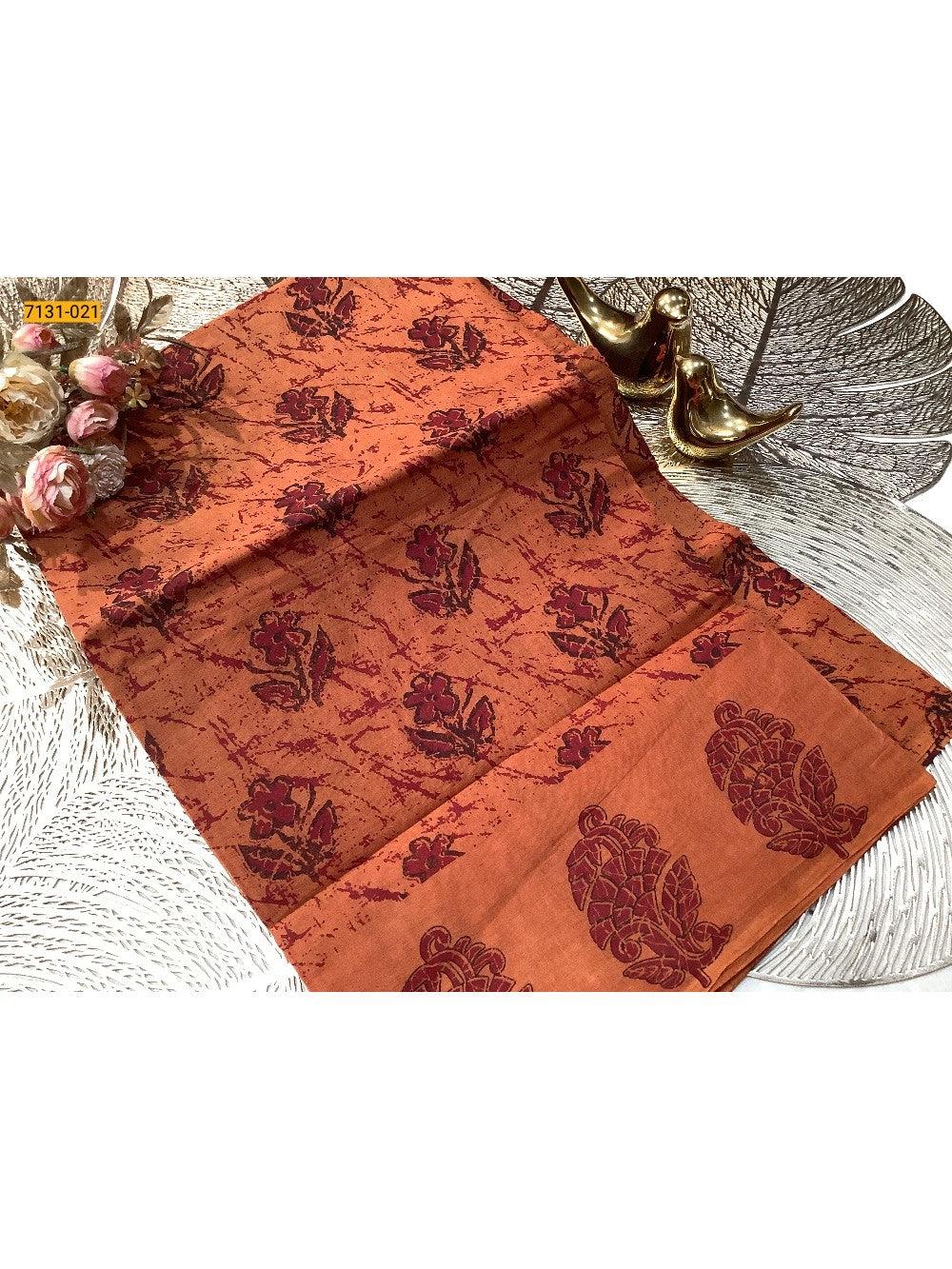 Orange Printed Cotton Saree - TREND BUY