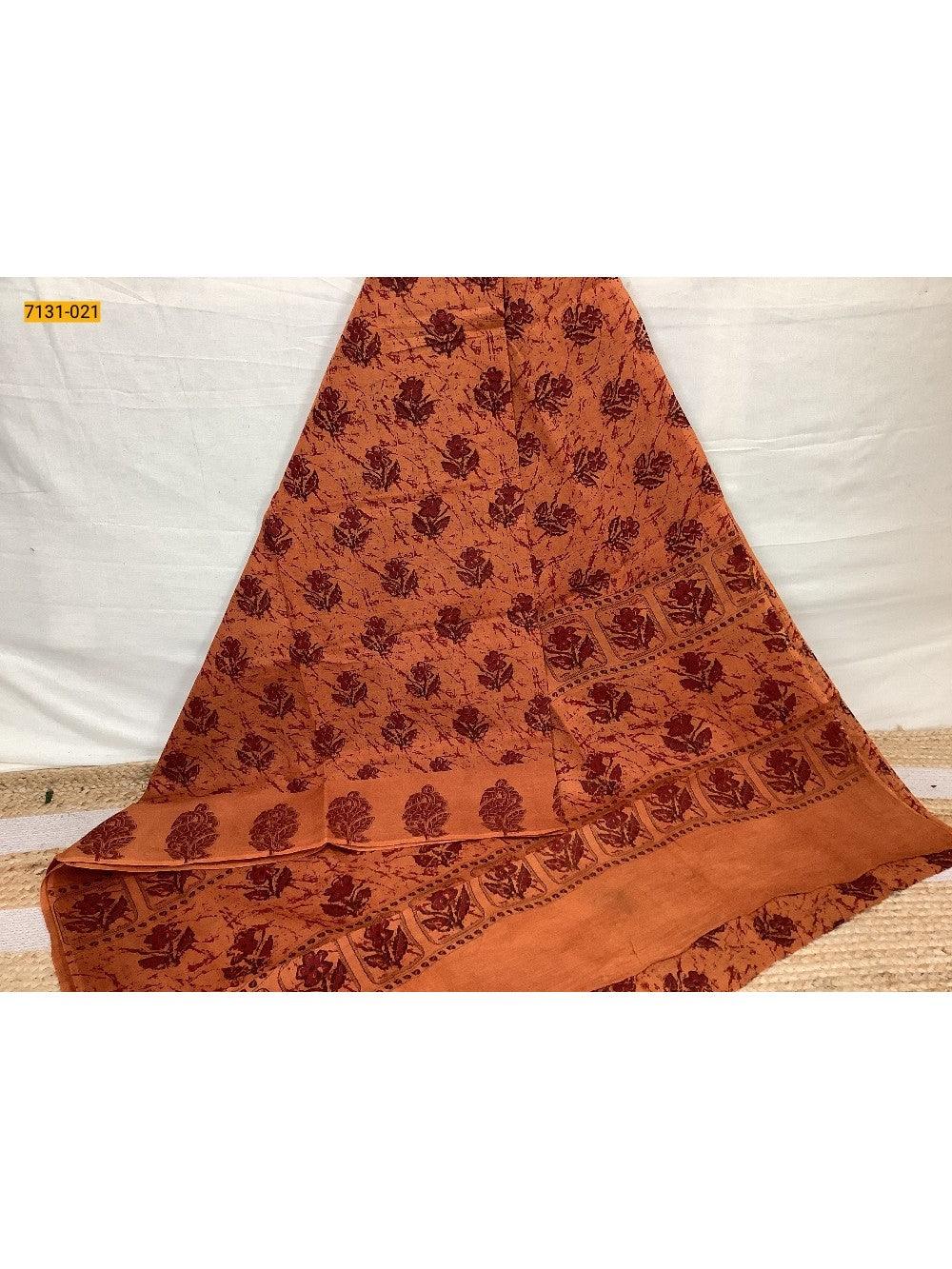 Orange Printed Cotton Saree - TREND BUY