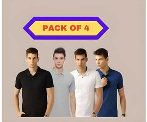 Poly Cotton Solid Half Sleeves Mens Polo T-shirt (Pack of 4) | TRENDBUY