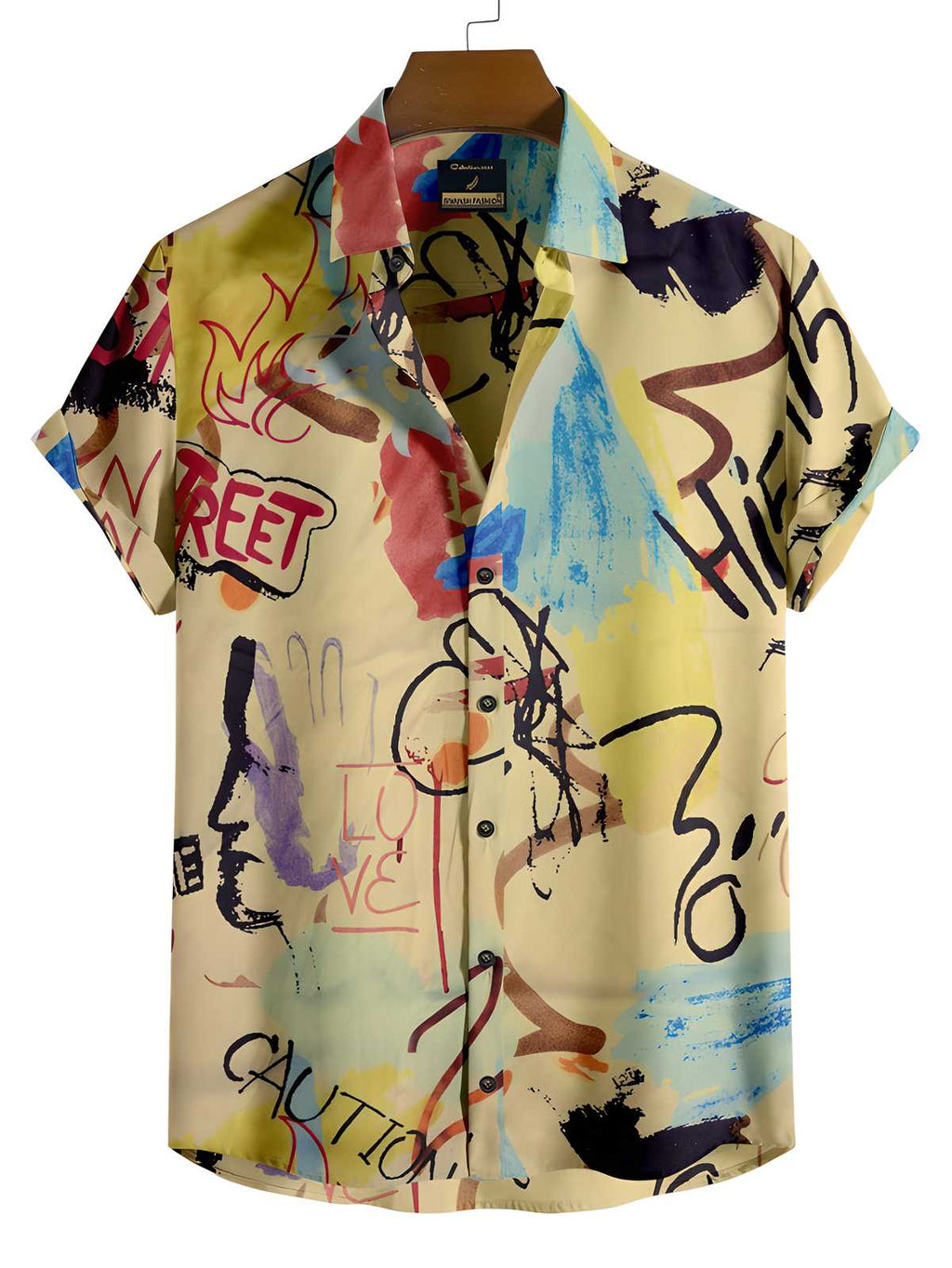 Mens black rayon printed half-sleeve regular fit casual shirt with abstract pattern