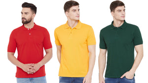 Cotton Blend Solid Half Sleeves Mens Polo Neck T-Shirt (Pack of 3) | TRENDBUY