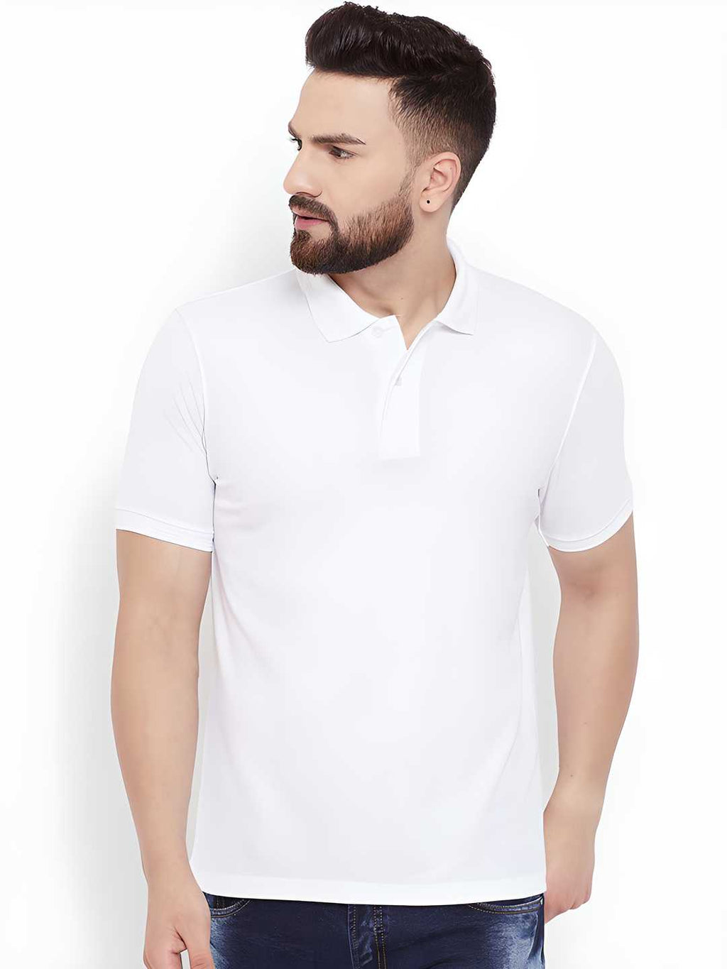 Light blue cotton blend solid half sleeve polo t-shirt
