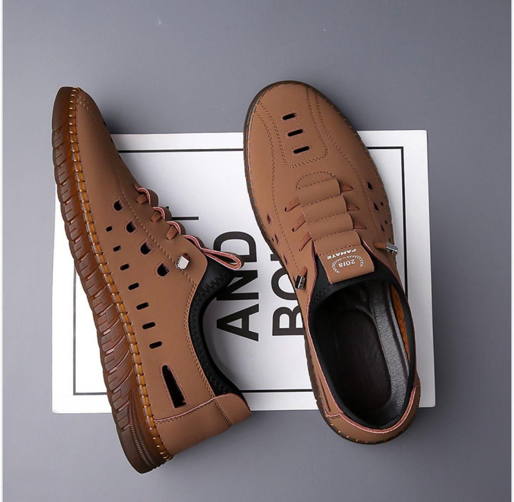 Men's stylish tan casual shoe with laser-cut detailing