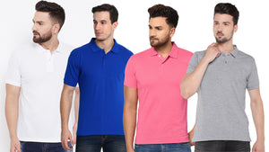 Cotton Blend Solid Half Sleeves Mens Polo Neck T-Shirt (Pack of 4) | TRENDBUY