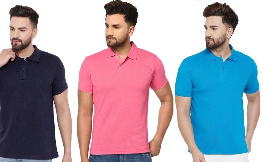 Men's pack of 3 solid cotton matty half-sleeve polo neck t-shirts.