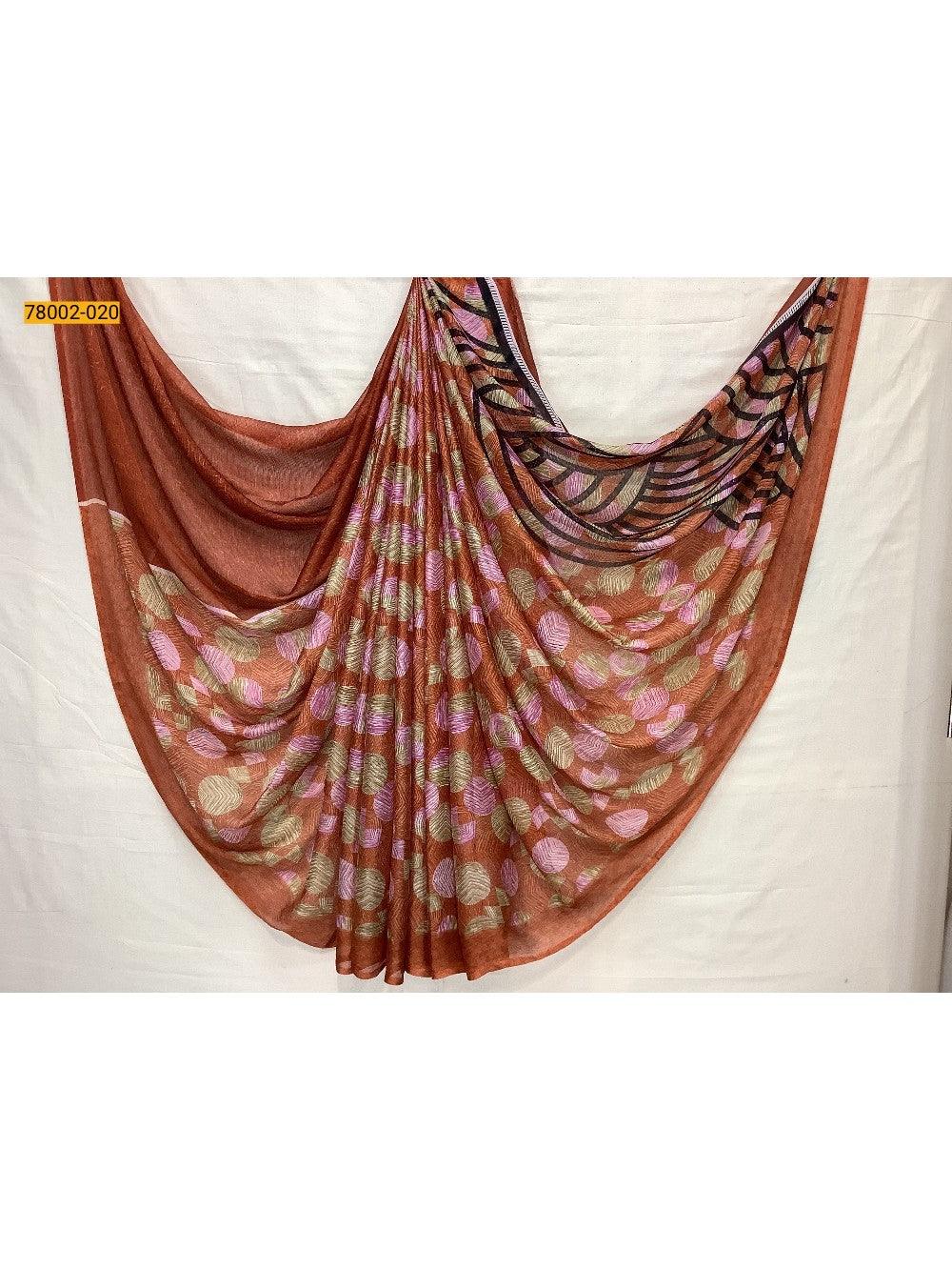 Orange Metallic Garden Chiffon Sarees - TREND BUY