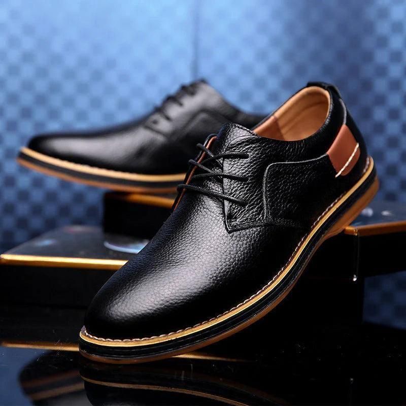 Men's brown leather Derby lace-up casual party shoes