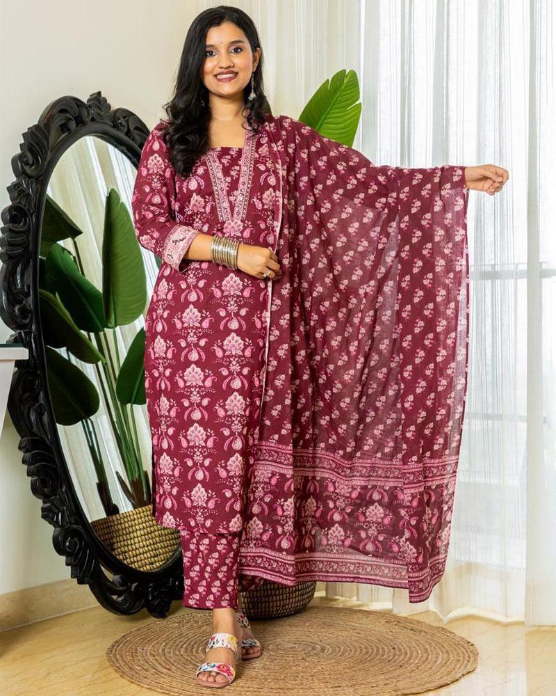 Festive Wear Salwar Suit Party Wear 3-Piece Set with Printed Dupatta Red