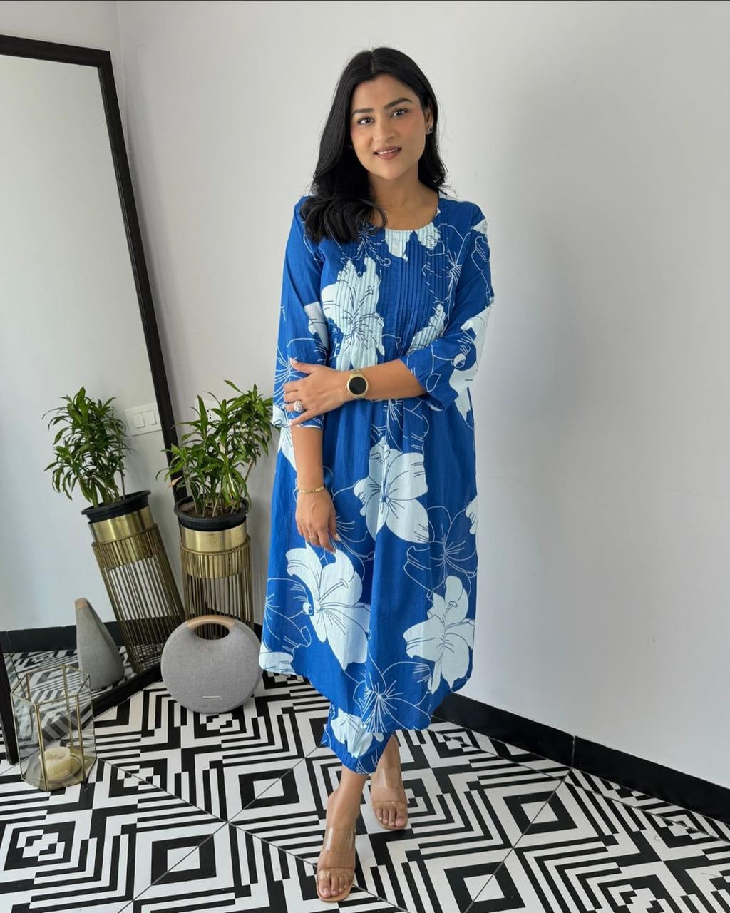 Floral Print Cotton Blend Co-ords Blue