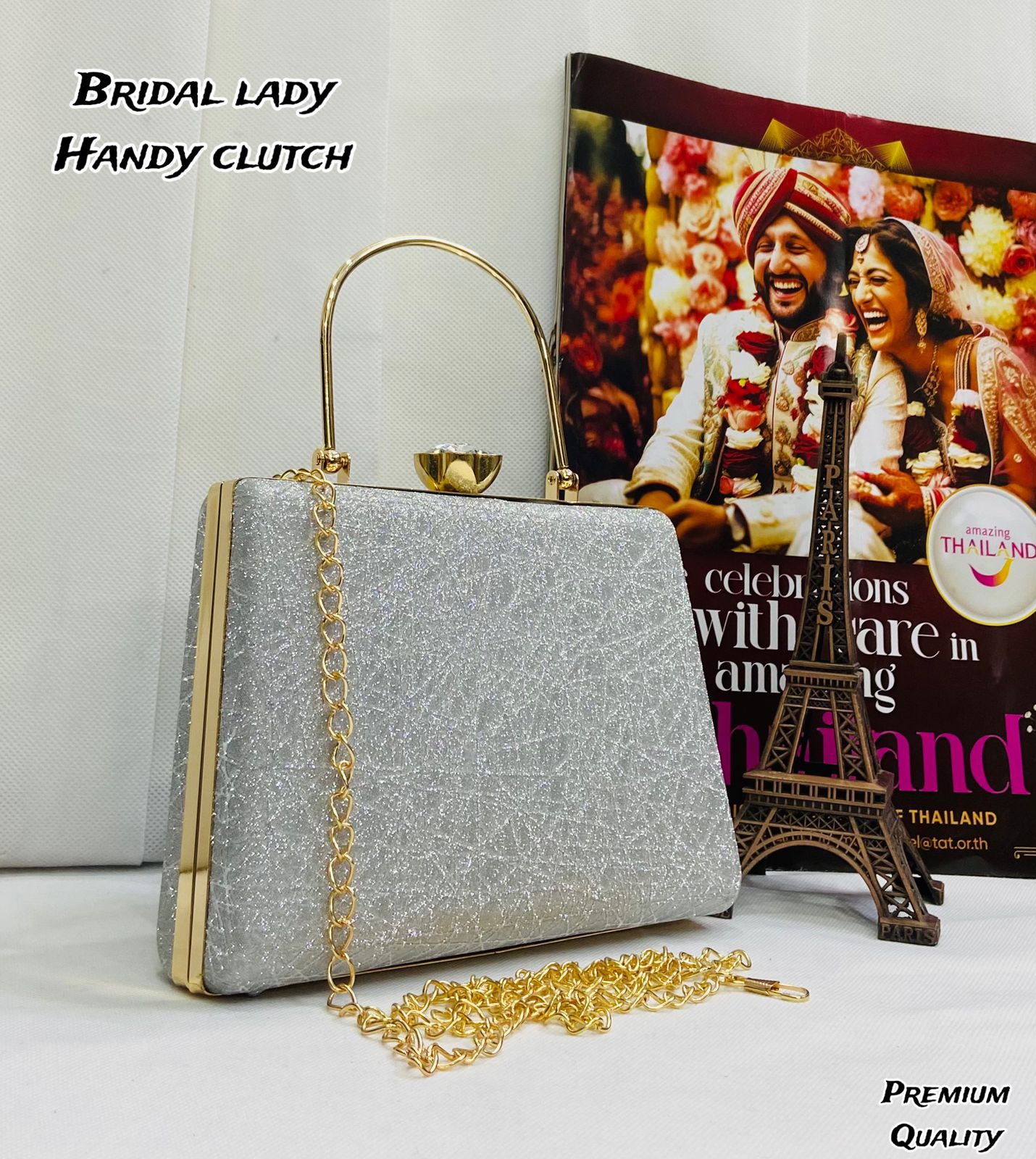 Bridal Hand Clutch with Chain for Women - New Arrival Silver