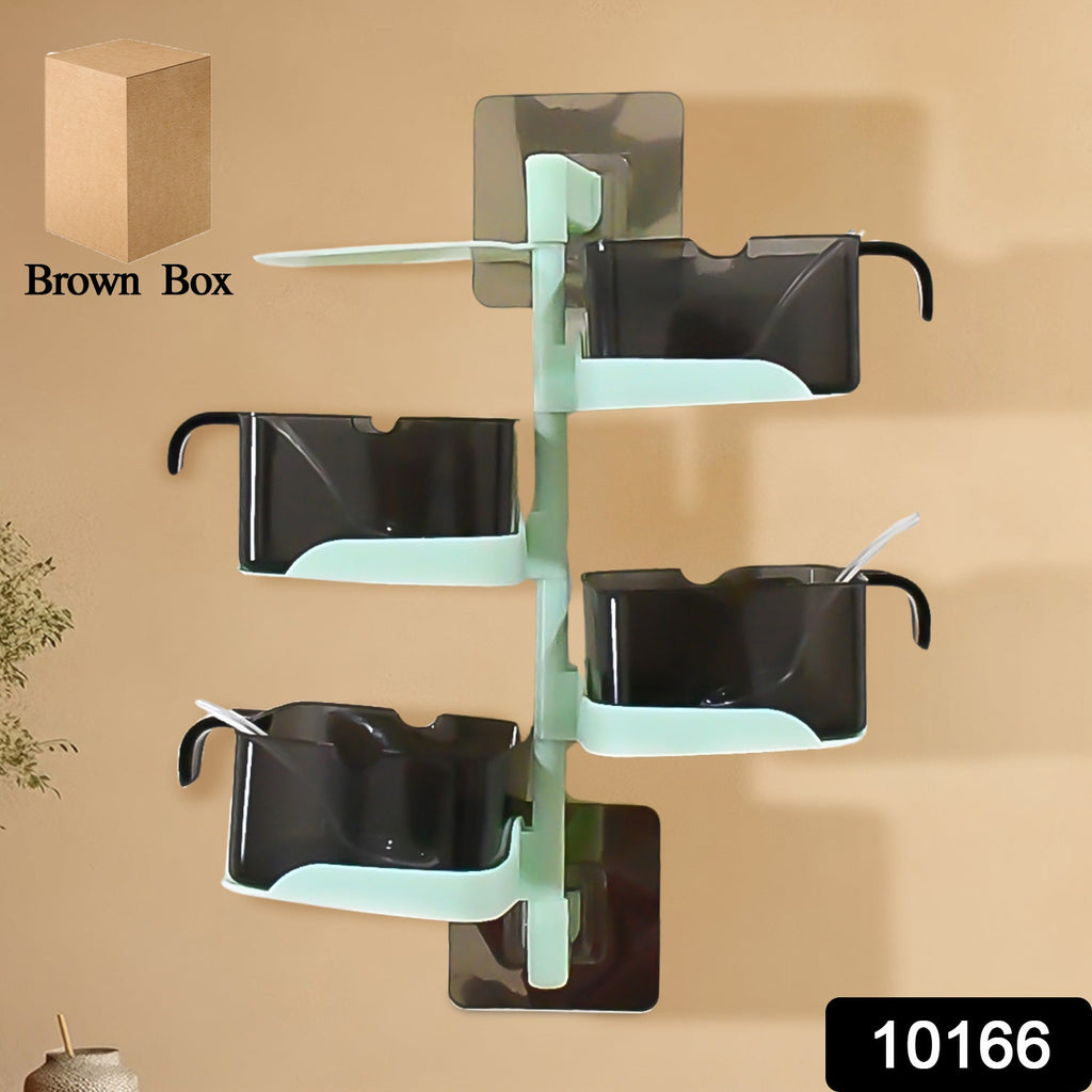 Rotating 5-tier vertical seasoning box with individual rotatable sections and 5 spoons for spices.