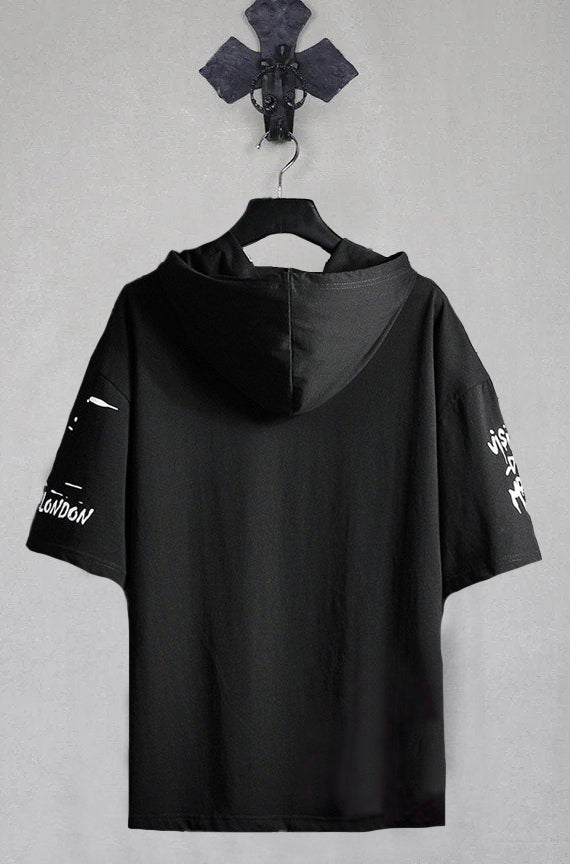 Close-up of the soft, breathable pure cotton fabric texture on a black slim-fit sweatshirt