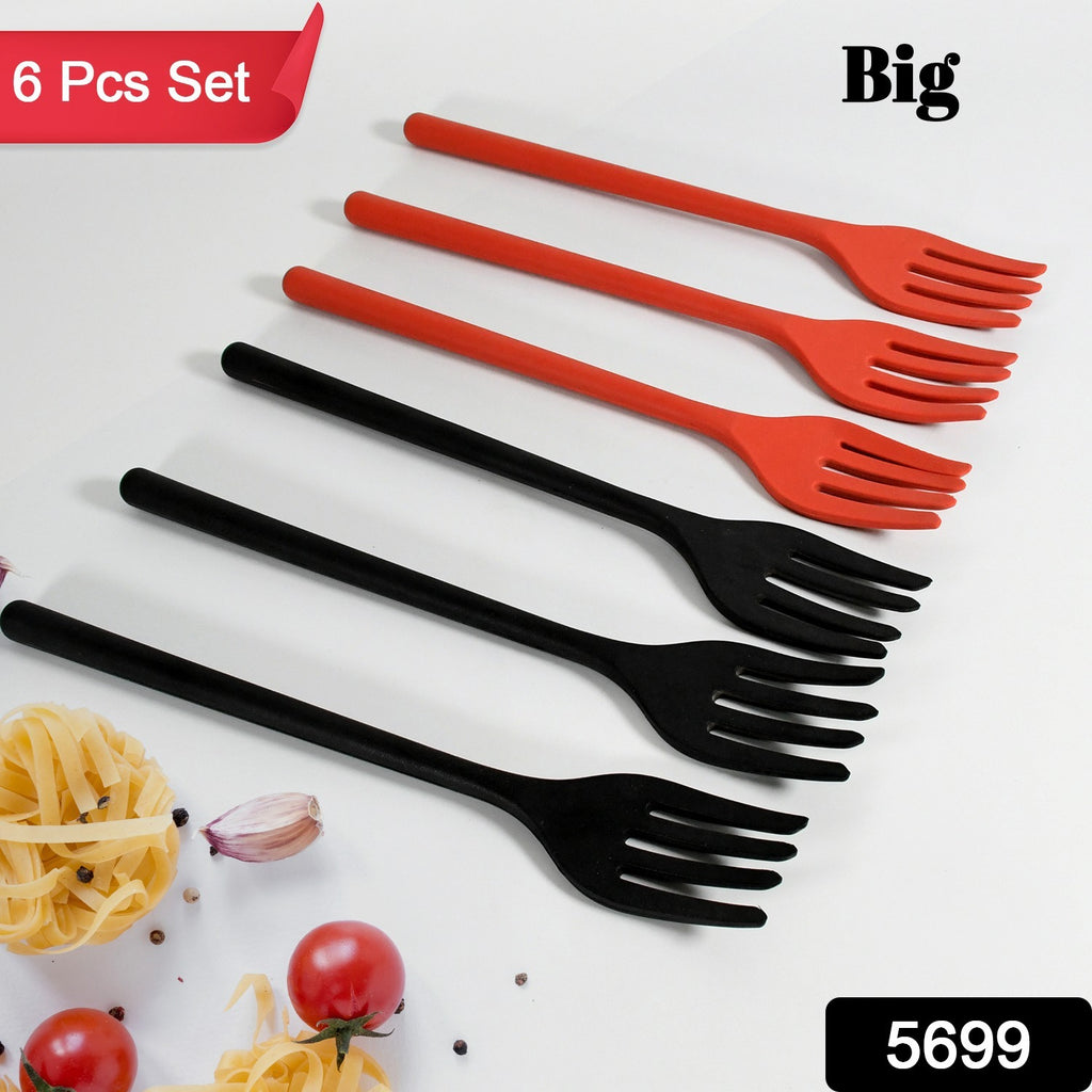 Set of 6 colorful silicone flexible cooking & blending forks, heat resistant & nonstick
