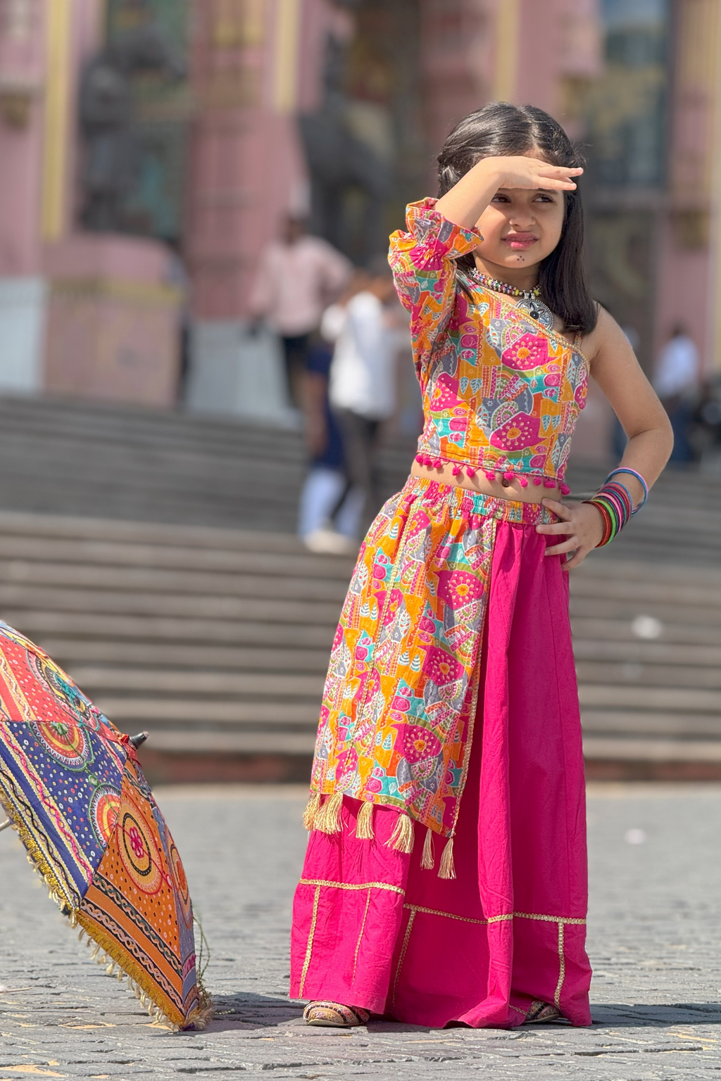Girls Dholna pink pure cotton Chaniya Choli ethnic set
