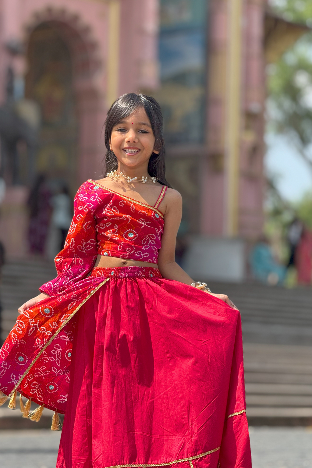 Girls red pure cotton Dholna Chaniya Choli ethnic clothing set