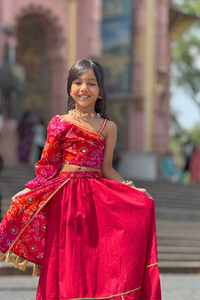 Girls Dholna Pure Cotton Chaniya Choli Ethnic Clothing set - Red | TRENDBUY