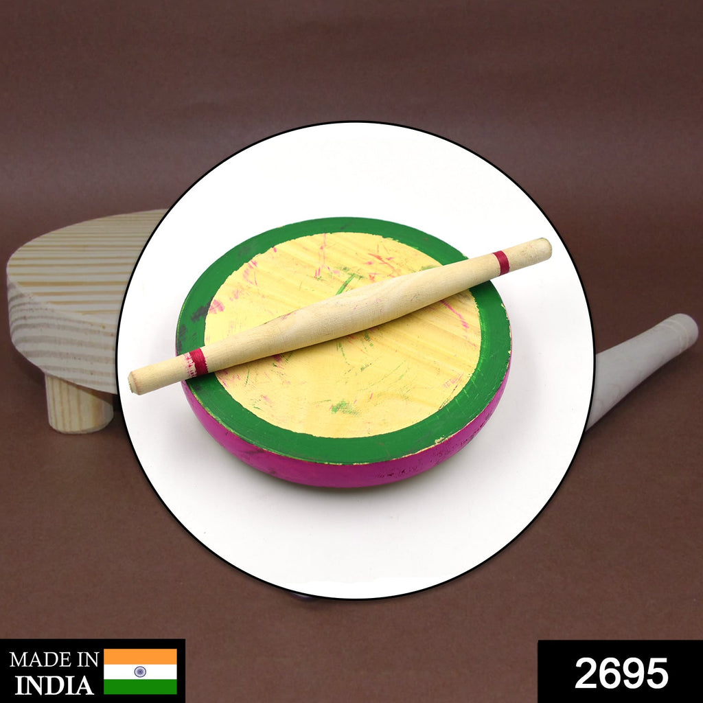 2695 Kids Chakla Belan Set: Wooden toy rolling pin and board for children's play