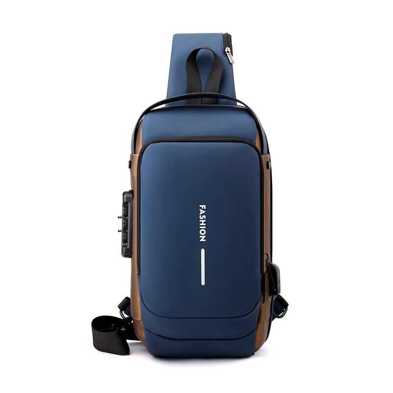 Anti-Theft Sling Bag - Unisex Waterproof, Durable, and Comfortable Crossbody Bag Brown Blue