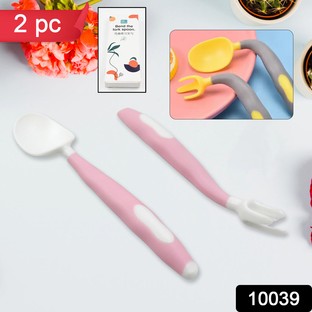 Silicone bendable kids feeding spoons and forks set with travel case for self-feeding toddlers