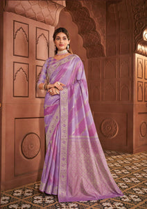 Party Wear Purple Soft Silk With Zari Print Saree | TRENDBUY