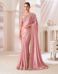 Beautiful Light Pink Sartin Chiffon Saree | TRENDBUY