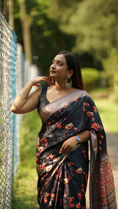 Black Floral Silk Saree | TRENDBUY