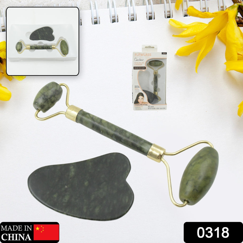 0318 Gua Sha Stone And Anti Aging Jade Roller Massager For Face Massage Natural Face Skincare Massager  Face Roller Massager For Women  Face Shaper Jade Roller And Gua Sha Set For Glowing Skin - TREND BUY