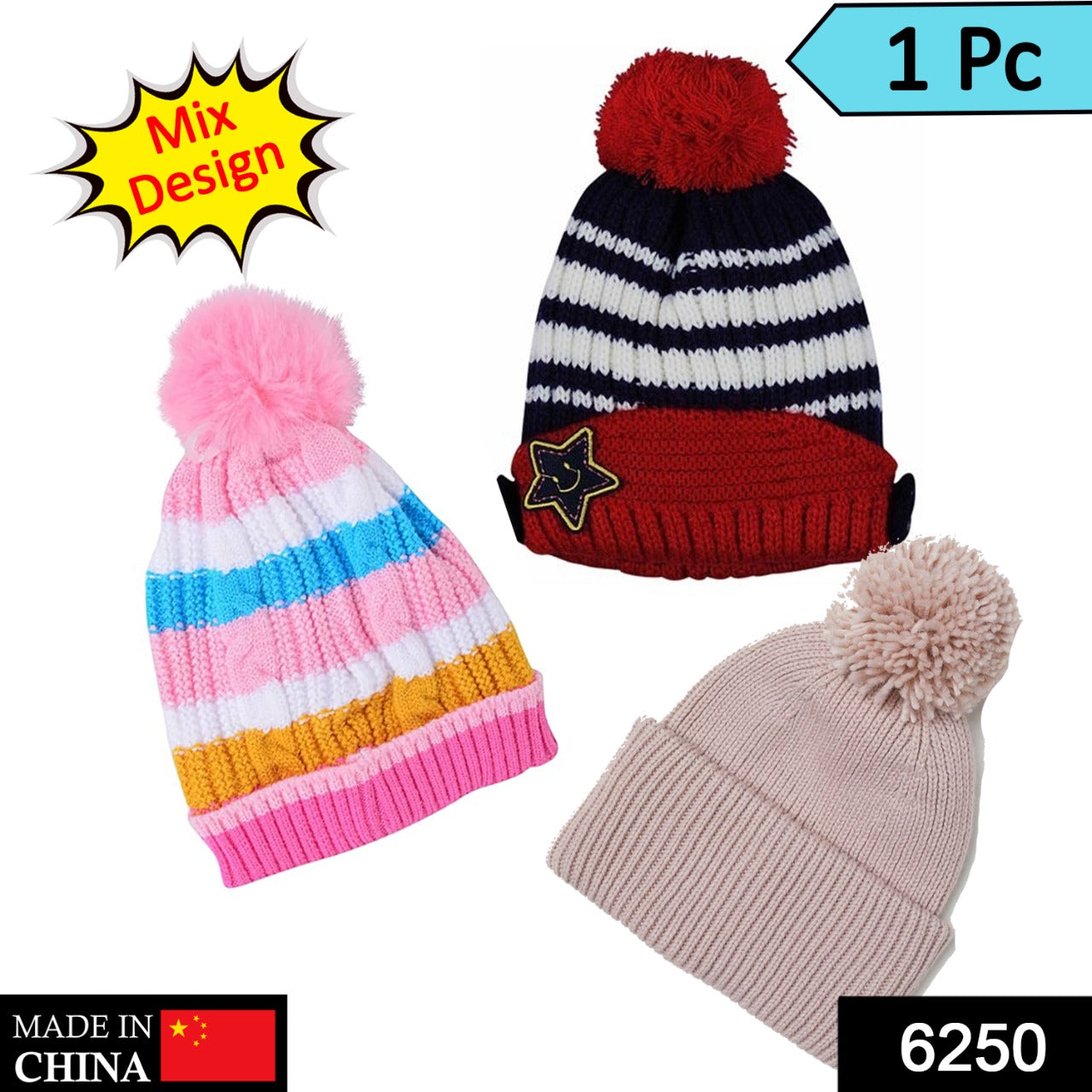 6250 Cap For Winter Woolen Knitted Black Inside Fur Caps