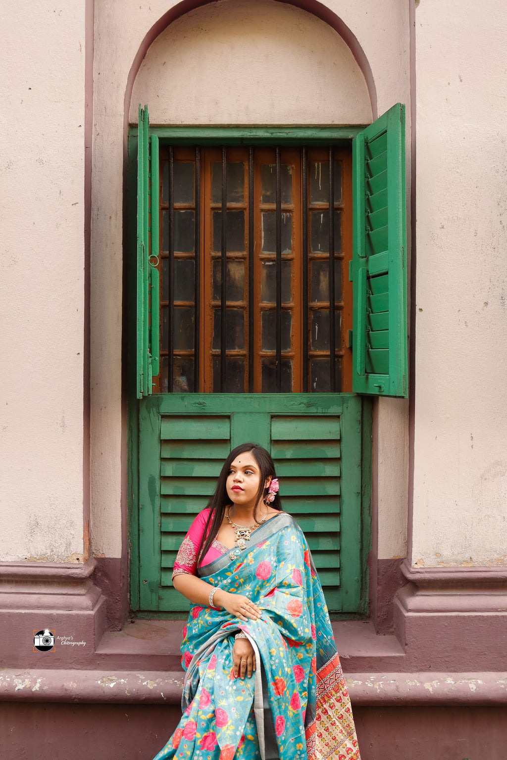 Ocean Blue Silk Saree with elegant drape and luxurious sheen