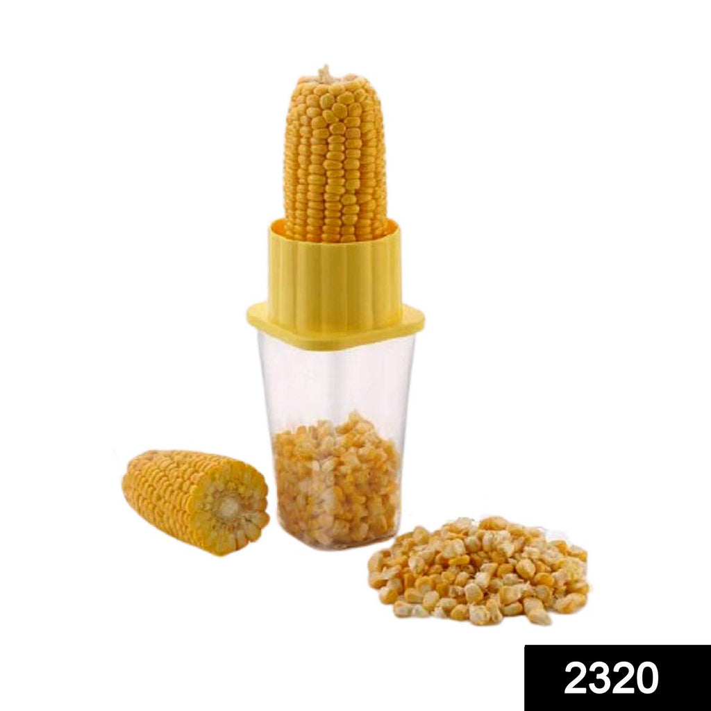 Person using multi-use plastic corn stripper and cob remover bowl on a corn cob, collecting kernels.