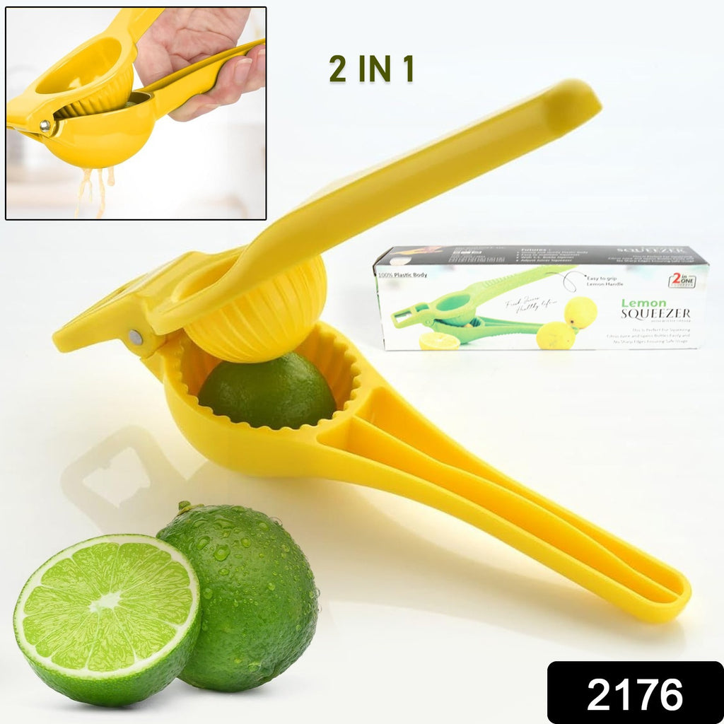 Yellow 2-in-1 unbreakable lemon squeezer and bottle opener for kitchen use