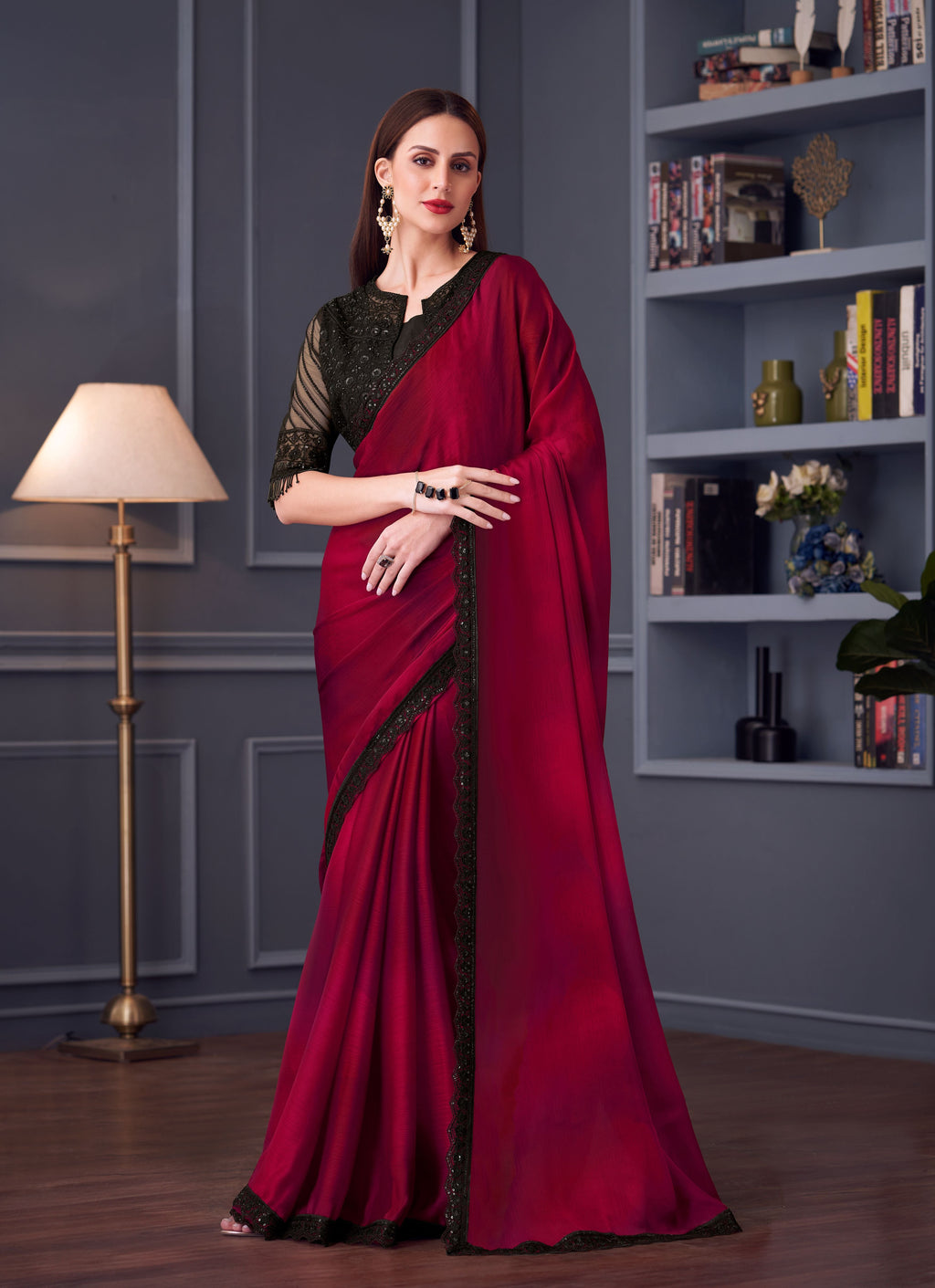 Model in Festival Ready Silk Embroidered Sequins Saree for wedding wear