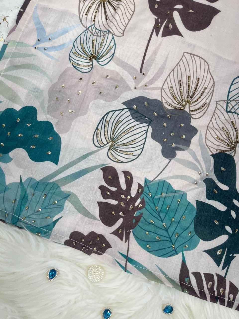 HEVAY LINEN FABRIC DIGITAL PRINTING HAND WORK