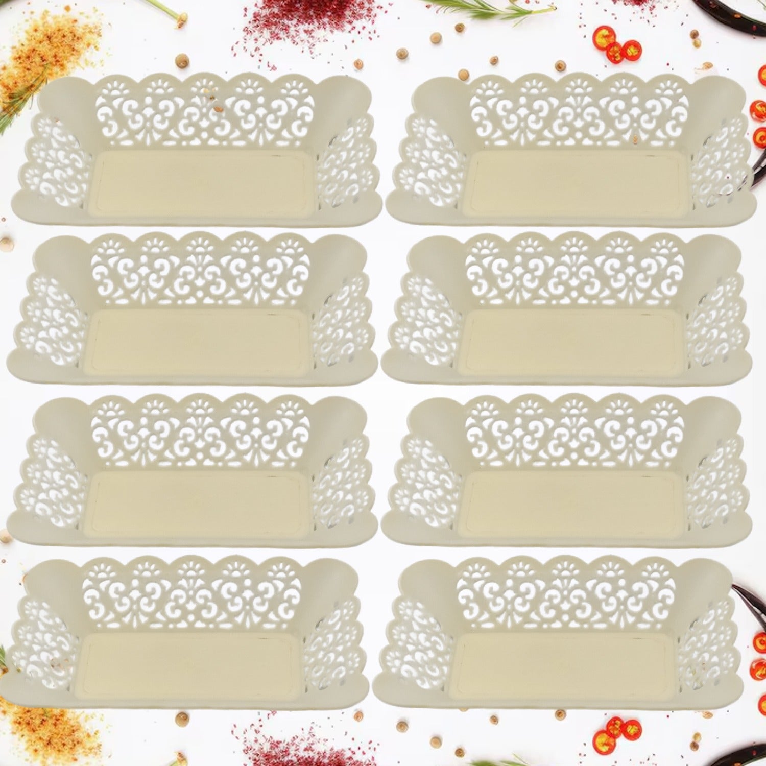 10033 Rectangle Plastic Dinner Plate Snacks Breakfast Restaurant Serving Trays Home School Coffee Hotel Kitchen Office (8 Pcs Set)