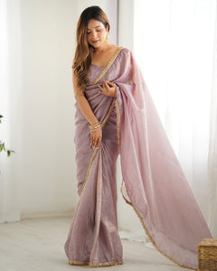 Baby Pink Gold Crush Tissue Silk Saree | TRENDBUY