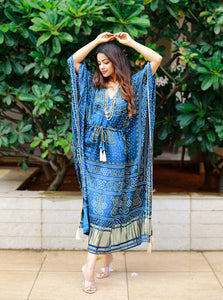 Bandhani style Blue Color Pure Gajji Silk Kaftan | TRENDBUY