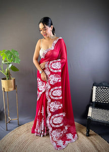 Beautiful Red Thai Organza Silk Saree | TRENDBUY