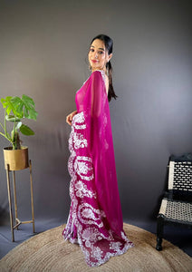 Beautiful Wine Thai Organza Silk Saree | TRENDBUY